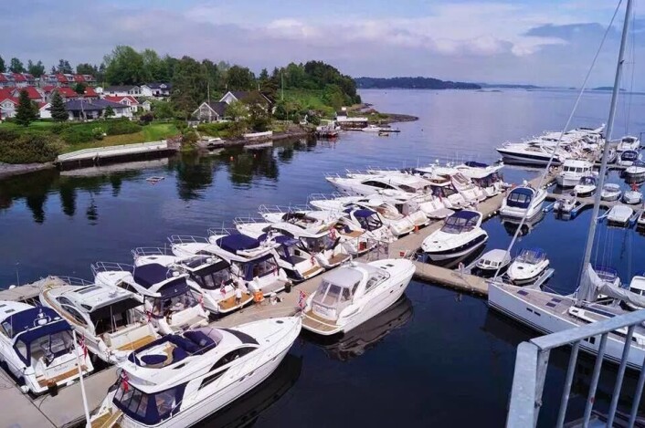 BRYGGER: Mange store båter langs bryggene til Vollen Marina. BRYGGER: Mange store båter langs bryggene til Vollen Marina.